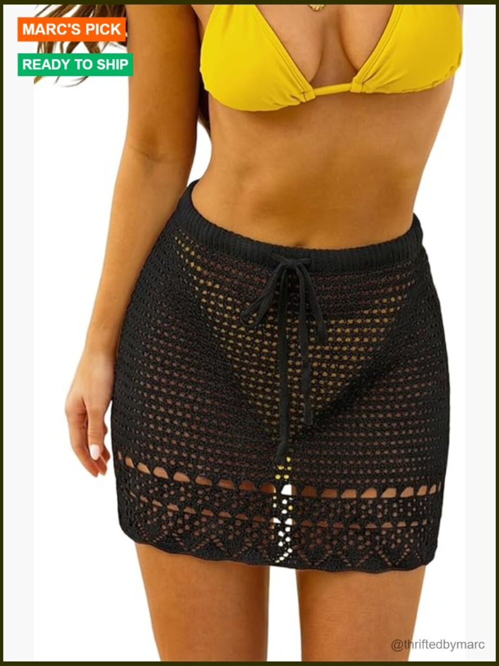 Crochet Drawstring Mini Beach Skirt Cover Up for Swimwear